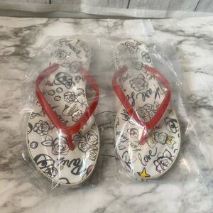 Karl Lagerfeld Flip—Flop white/res/black Signature Rose sz 7/8